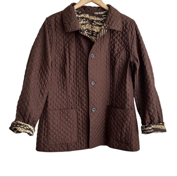 Don Caster Reversible Silk Animal Print Quilted Jacket (14) - Picture 3 of 15